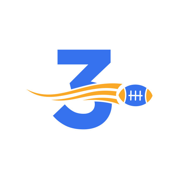 字母3橄榄球，美国足球标志结合橄榄球图标为美国足球俱乐部矢量符号图片下载