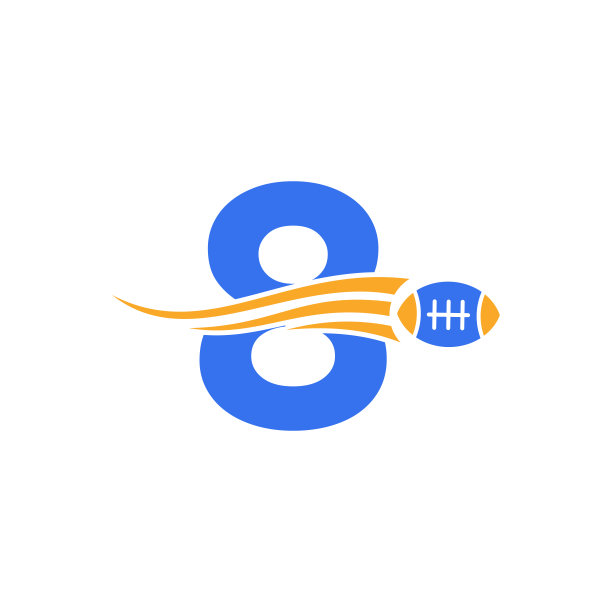 字母8橄榄球，美国足球标志结合橄榄球图标为美国足球俱乐部矢量符号图片下载