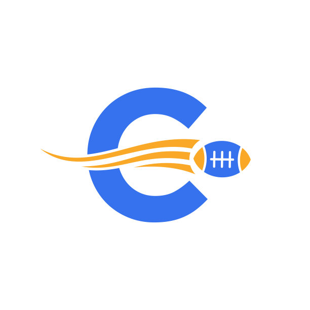 字母C橄榄球，美国足球标志结合橄榄球图标为美国足球俱乐部矢量符号图片下载