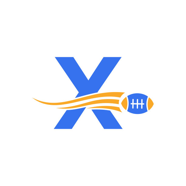 字母X橄榄球，美国足球标志结合橄榄球图标为美国足球俱乐部矢量符号图片下载