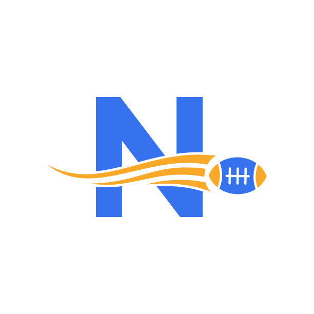 字母N橄榄球，美国足球标志结合橄榄球图标为美国足球俱乐部矢量符号图片下载
