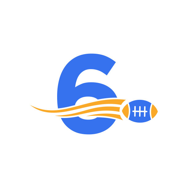 字母6橄榄球，美国足球标志结合橄榄球图标为美国足球俱乐部矢量符号图片下载