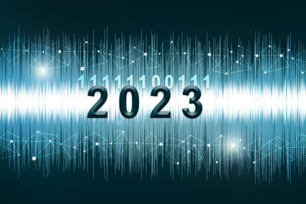用蓝色声波书写2023年的新年。图片下载