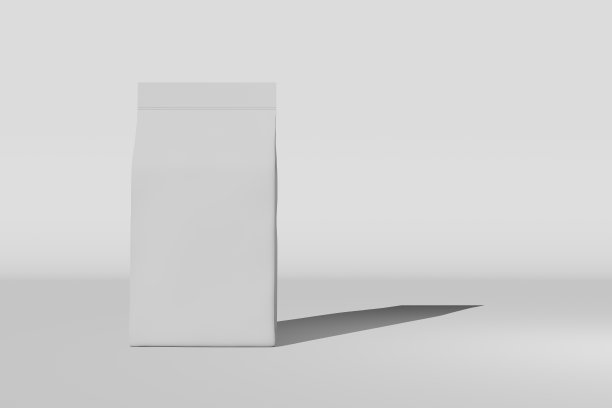 白色站立盒底袋袋咖啡品牌3D渲染。商品包装设计。商店销售演示。图片下载