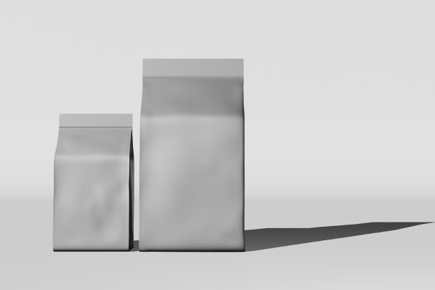 银立箱底袋袋品牌化价格标签卡3D渲染。商品铝箔咖啡豆包装设计图片下载
