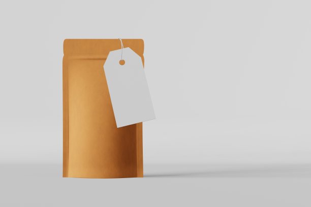 袋袋品牌化模板价格标签模型白色背景3D渲染。商品包装设计商店销售报价图片下载