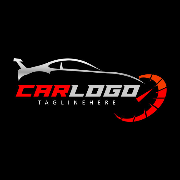 肌肉车的标志以简单的红线图形设计图片下载