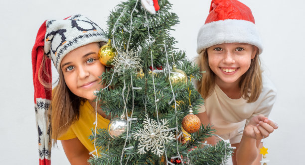 十几岁的女孩拿着圣诞树图片下载