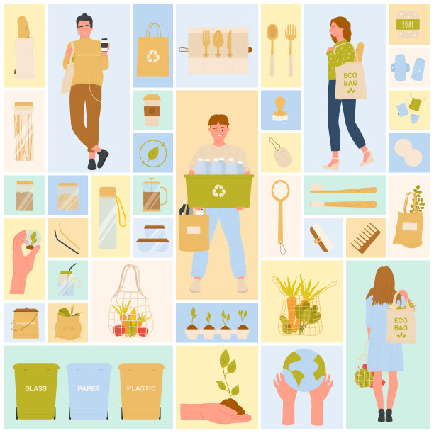 零垃圾的生活方式使人们分类垃圾图片下载