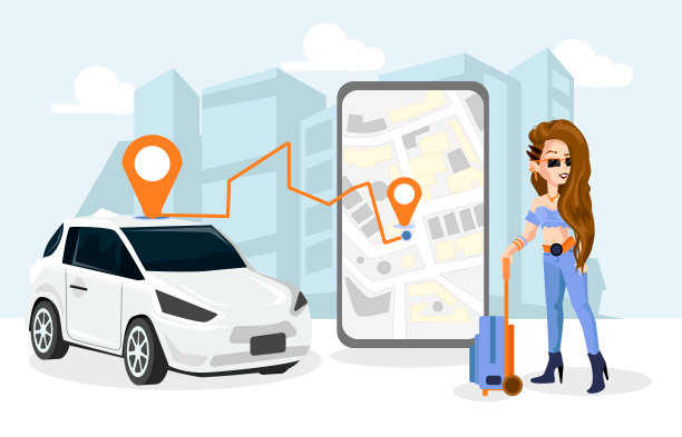 轻松直接进入目标点导航，开发技术概念。矢量插图的一个年轻女孩即将旅行使用导航。图片下载