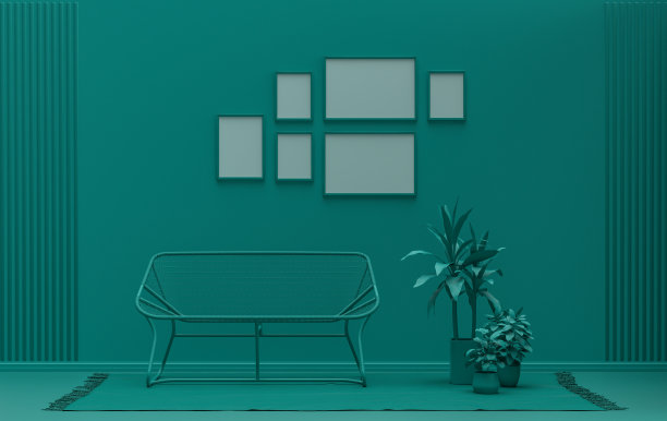 海报框架背景房间在平面深绿色6帧颜色，海报框架模型图片下载