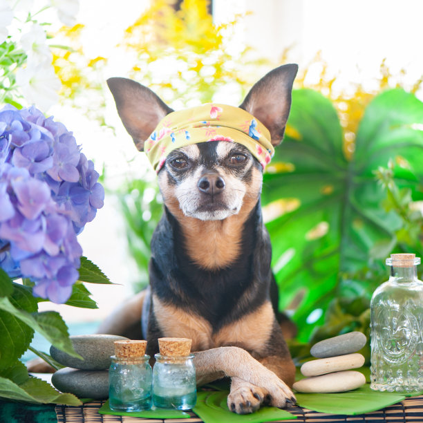 可爱狗狗戴头巾SPA放松图片下载