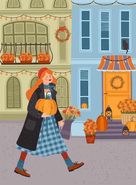 秋天可爱的女士与南瓜和图片下载