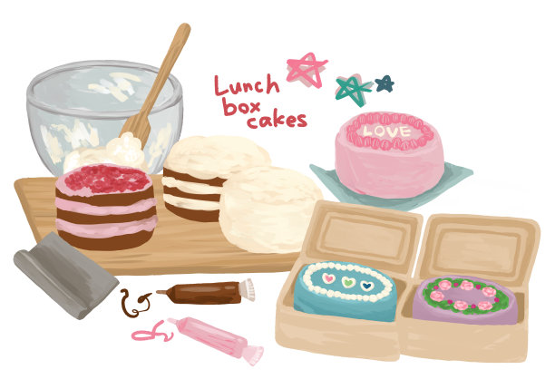 午餐盒蛋糕午餐盒蛋糕手工插图图片下载