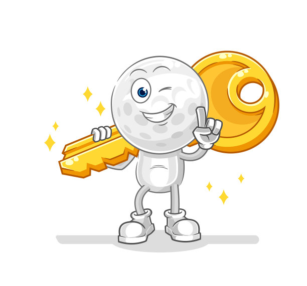 高尔夫球头扛卡通吉祥物的关键图片下载