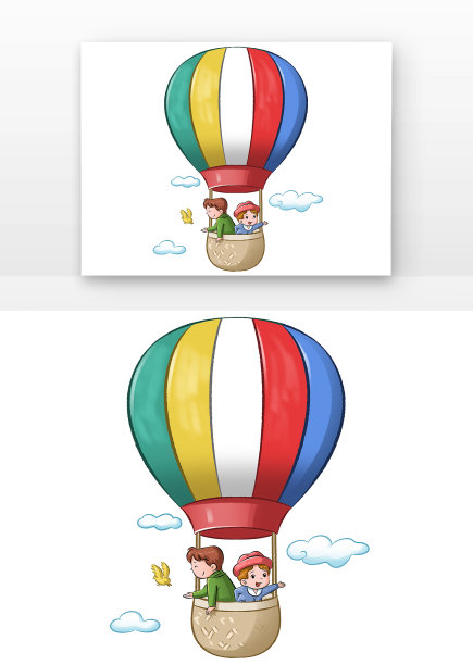 手绘国庆儿童坐热气球图片下载