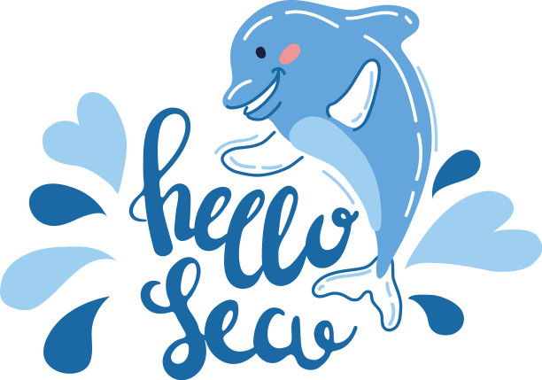 可爱的海豚与hello海字母图片下载