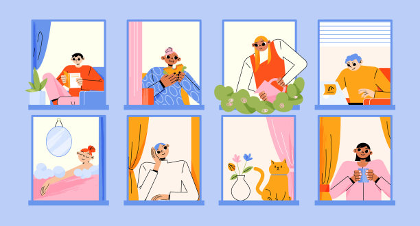 窗户里的人邻居，男人，女人和猫图片下载