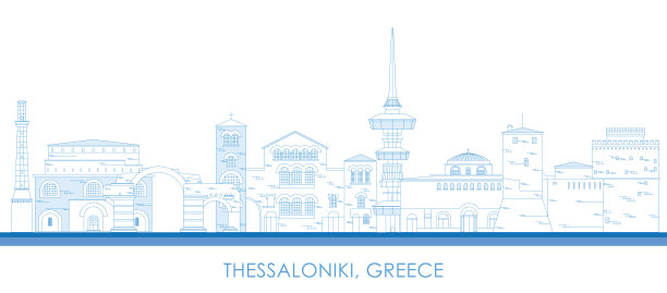 希腊塞萨洛尼基城的轮廓线全景图片下载