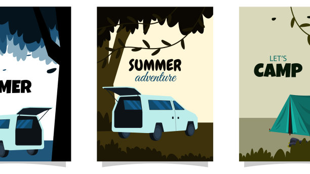 夏日露营帐篷户外探险卡图片下载