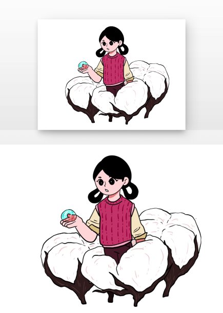 手绘儿童坐在棉花上接露水图片下载