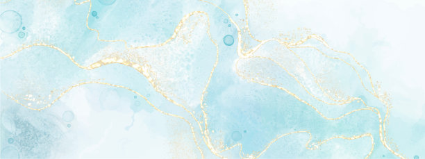 抽象的流体艺术蓝绿色和金色图片下载