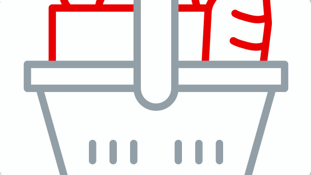 排队购物篮和食品图标孤立上图片下载