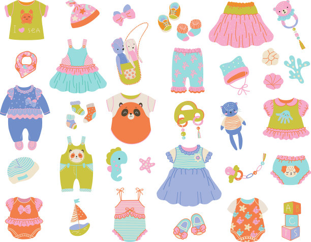 婴儿服装设置可爱的婴儿服装和布图片下载