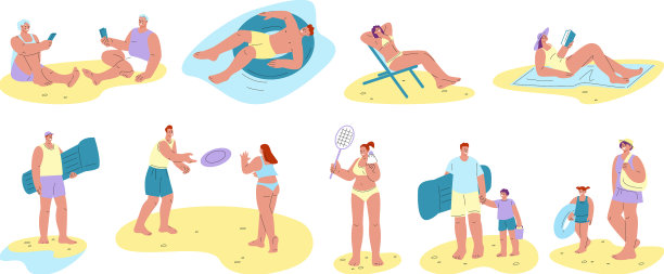 人们在海滩上读书和放松图片下载