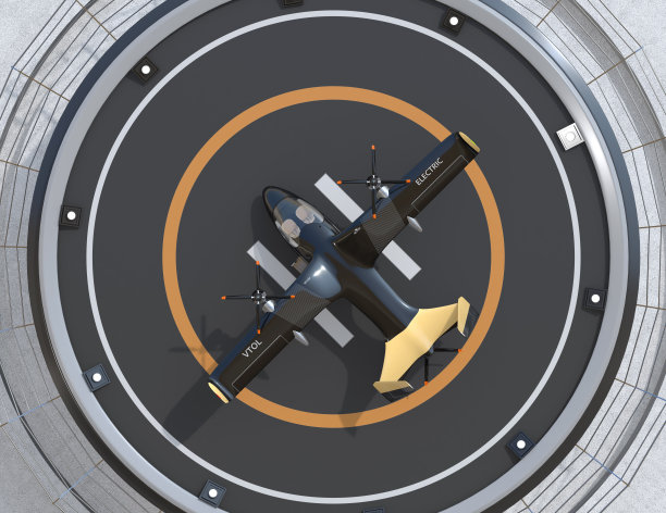 电动垂直起降客机停在停机坪上的俯视图图片下载