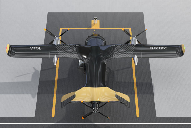 在车站充电的电动垂直起降客机的后视图图片下载