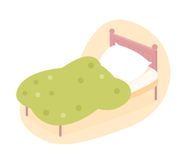 儿童床上有绿色的毯子和白色的枕头图片下载