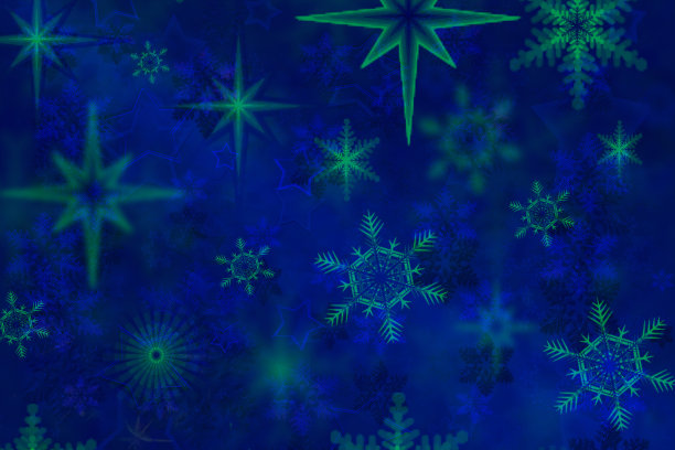 深蓝色的节日背景与星星形状和雪花。绿色和蓝色的色调。图片下载