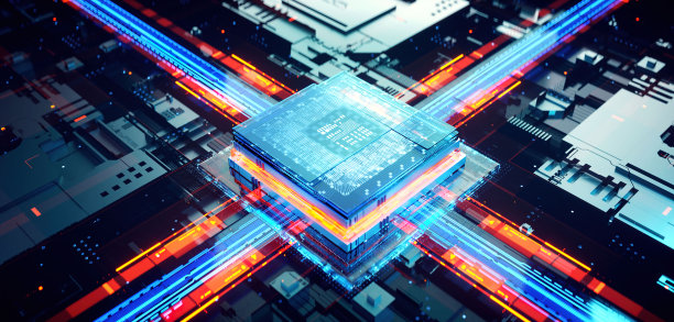 赛博朋克AI的3D渲染。电路板。技术背景。中央计算机处理器CPU和GPU的概念。数字芯片主板。技术科学背景。图片下载