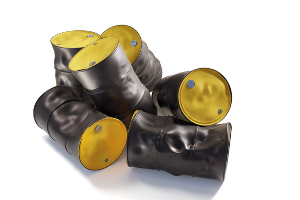石油桶或化学桶位于底部。3 d渲染。图片下载