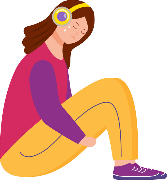 哭泣少女听音乐半图片下载