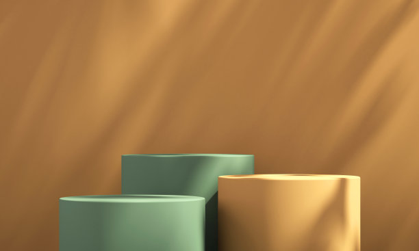 3D绿色和橙色的产品平台展示树影，夏季产品模型背景，3D渲染插图图片下载