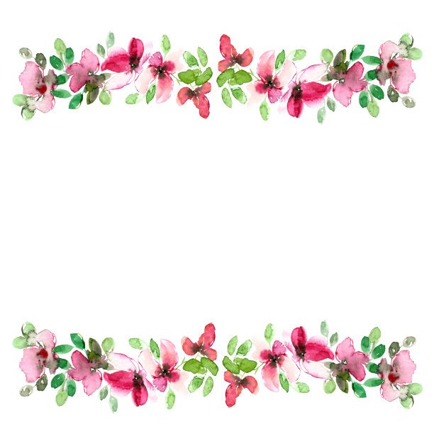 花的边界。彩色水彩花框。贺卡的装饰。婚礼请柬花型设计图片下载