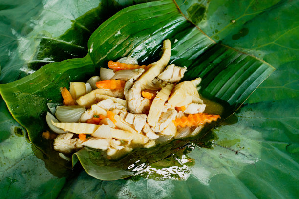 香蕉叶炒竹笋配猪肉，图片下载