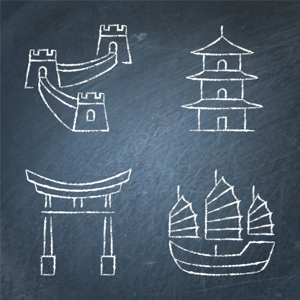 中国传统符号图标设置在黑板上图片下载