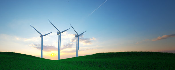 开放式景观中的风力涡轮机- 3D插图图片下载