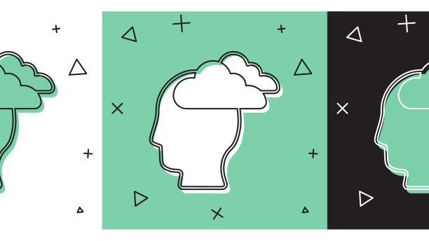 设置人头痛偏头痛图标孤立上图片下载