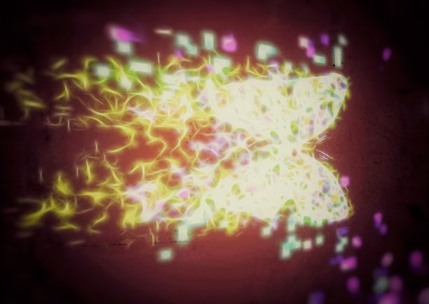 彩色光蝴蝶在夜空中拍打的3D插图图片下载