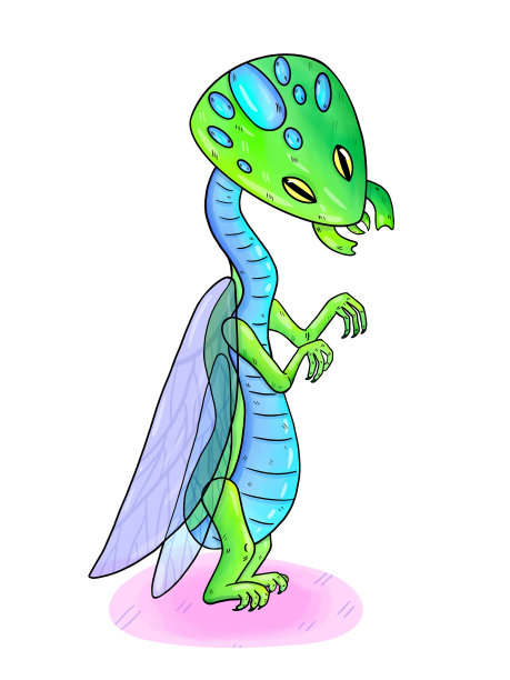 卡通人物的数码绘图。有翅膀的外星昆虫。图片下载