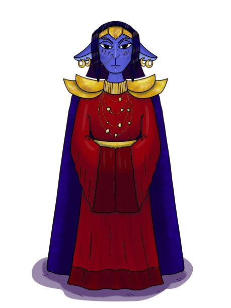 卡通人物的数码绘图。穿着长裙子和斗篷的外星人。图片下载