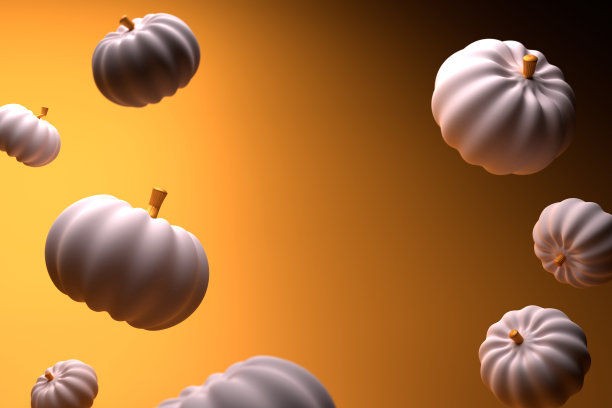 现实的白色黄金南瓜的梯度背景。3 d渲染插图。图片下载