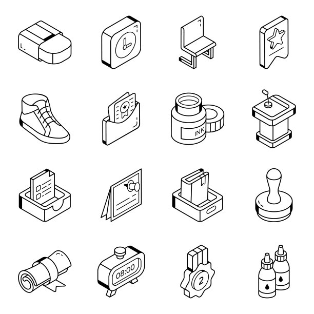 一套学校和文具线图标图片下载