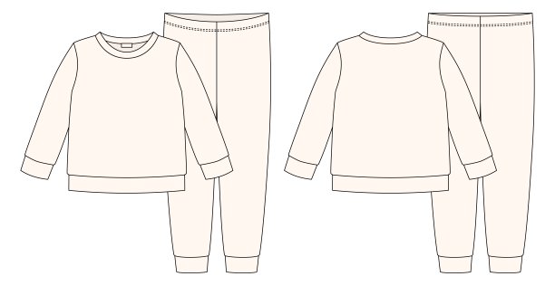 服装睡衣技术草图。光明牛奶的颜色。图片下载