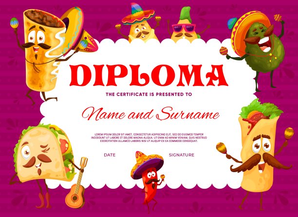 孩子们的文凭，墨西哥食物卡通人物图片下载
