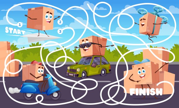 迷宫迷宫与卡通包装盒子人物图片下载